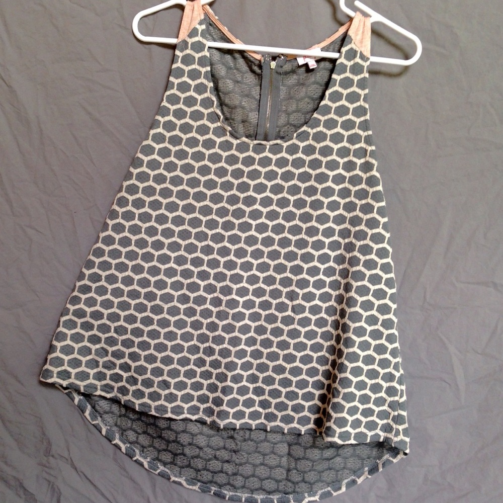 Pink Grey Beige Geometric loose fit zip back tank
